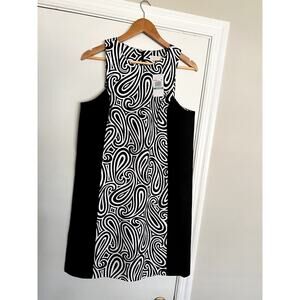 NWT Michael Kors Black White Sleeveless Sheath Color Block Dress 8 Paisley Swirl